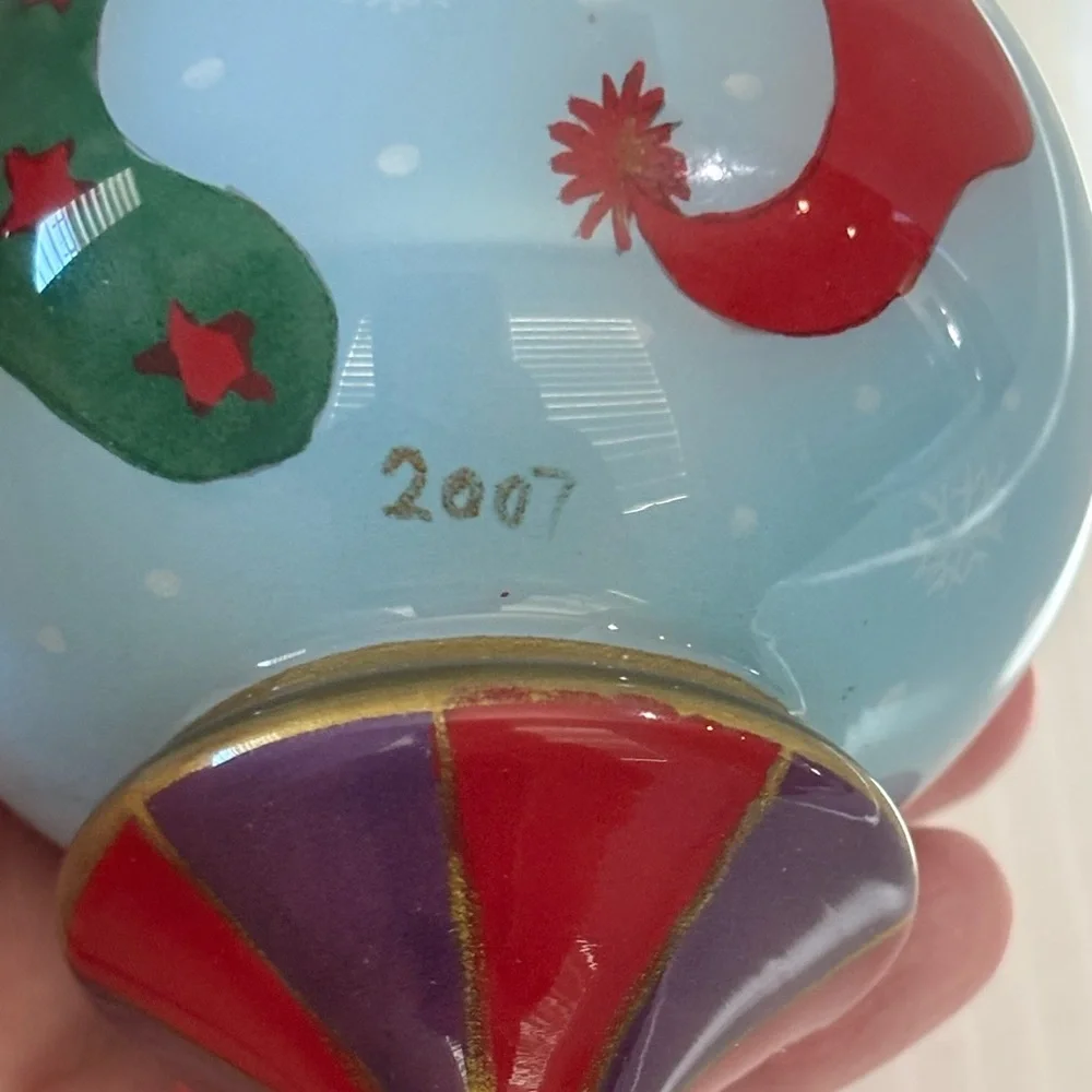 Pier One Li Bien Christmas Glass Ornament Stocking Hanging Hand Painted 2007